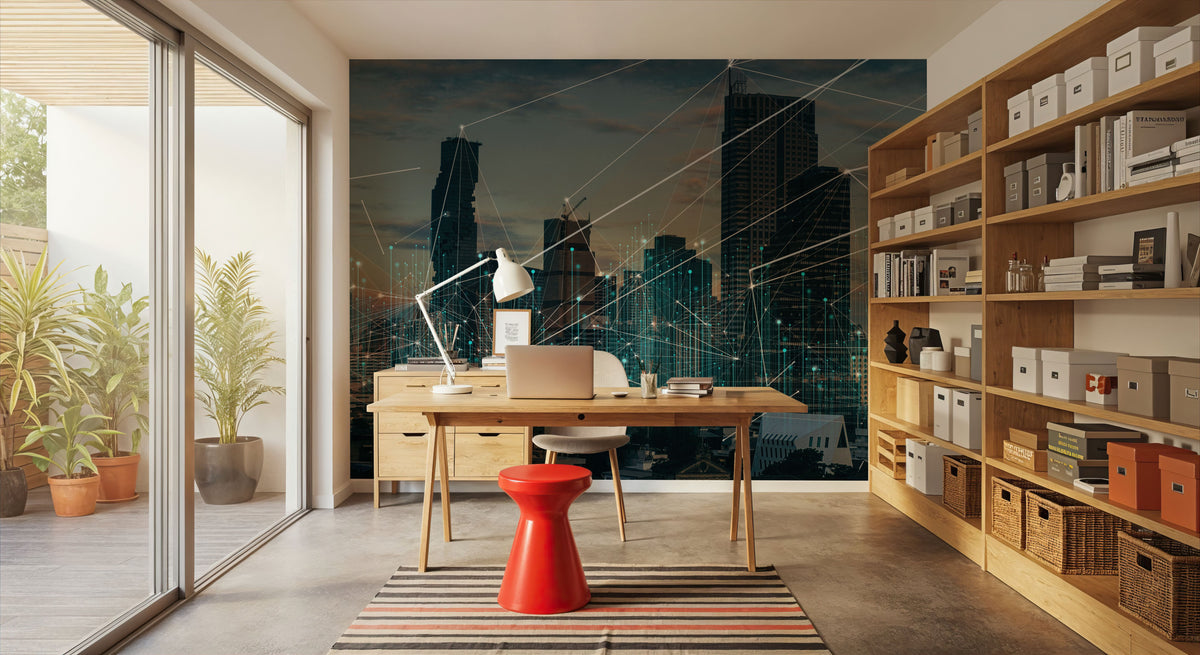 Connected Cityscape Mural Wallpaper - room preview 04