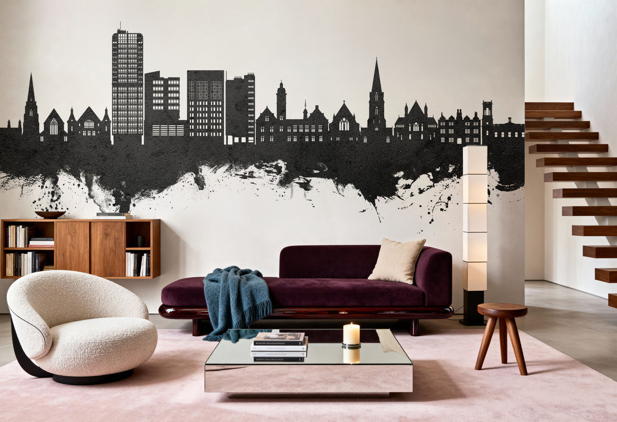 Swindon England Skyline Black & White Mural Wallpaper - room preview 04