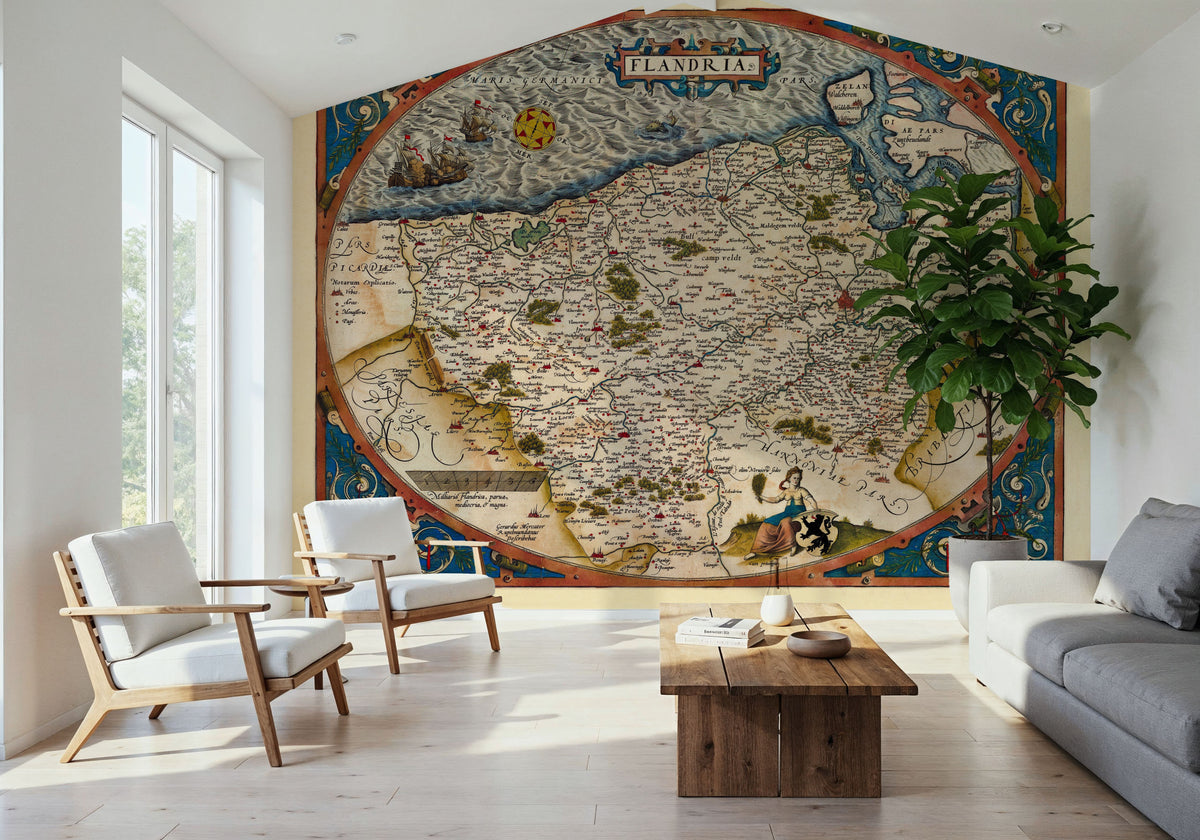 Old Map of Belgium, 1570 Mural Wallpaper - room preview 04