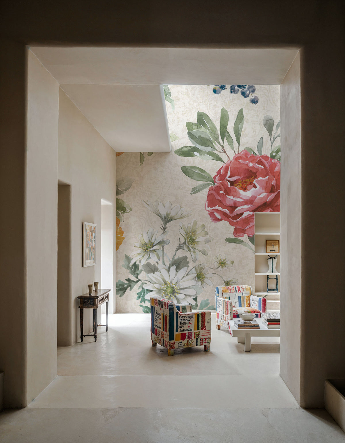 Floral Solitude White Mural Wallpaper - room preview 04