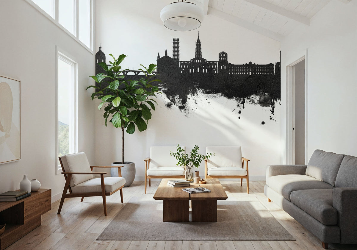 Toulouse France Skyline Black & White Mural Wallpaper - room preview 04