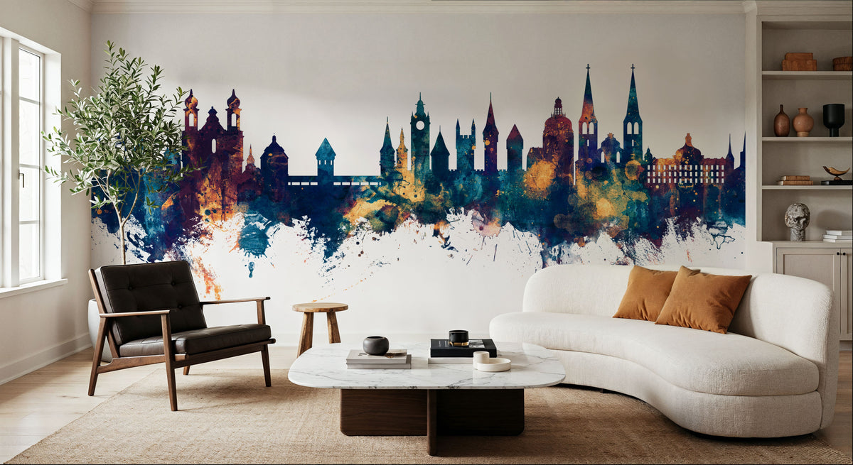 Lucerne Switzerland Luzern Skyline Blue & Bronze Mural Wallpaper - room preview 04