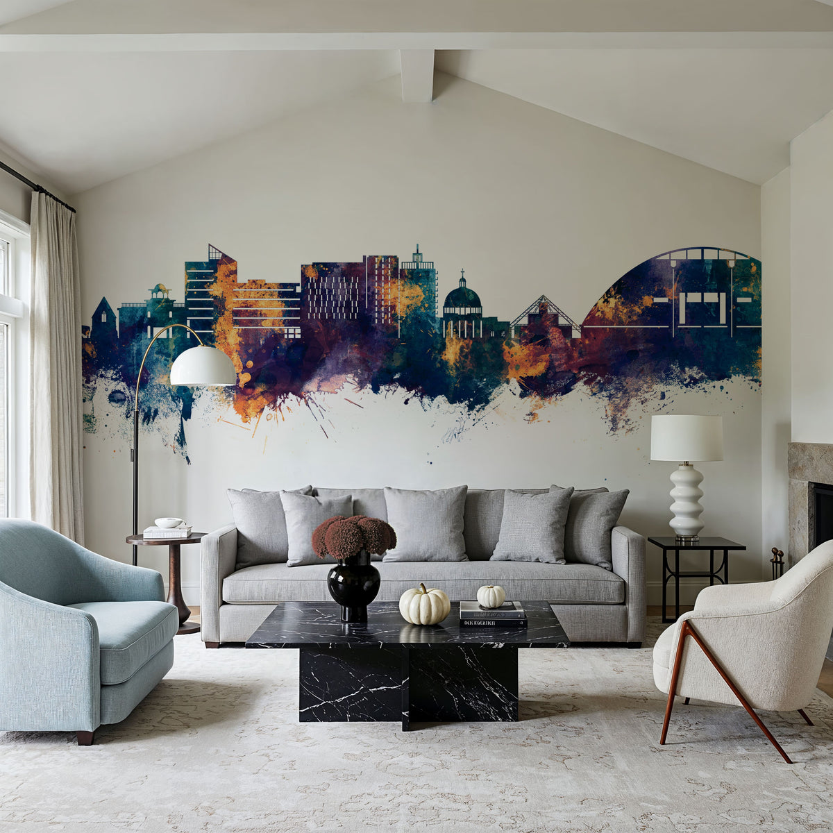 Milton Keynes England Skyline Blue & Bronze Mural Wallpaper - room preview 04