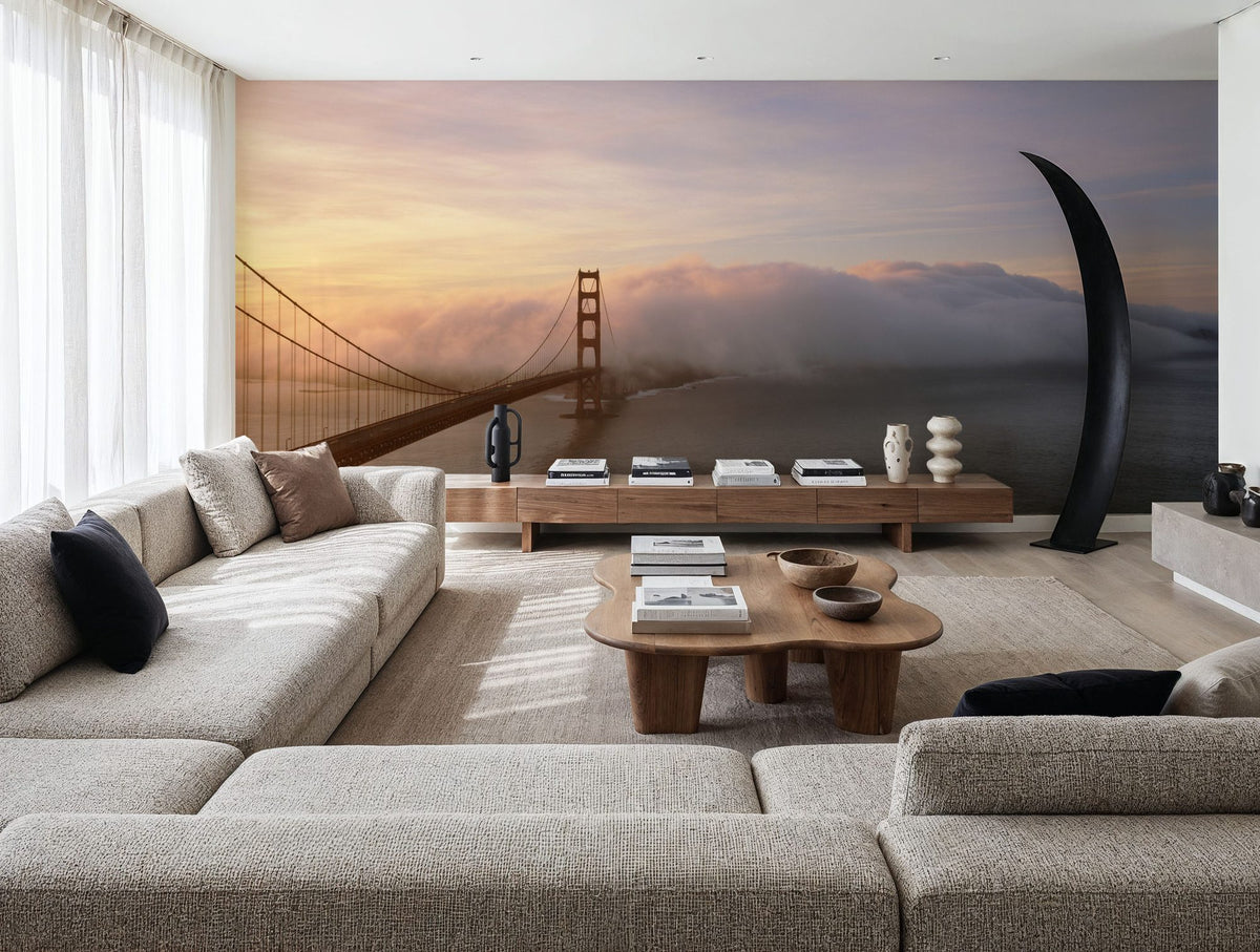 Misty Bridge Sunrise Mural Wallpaper - room preview 04