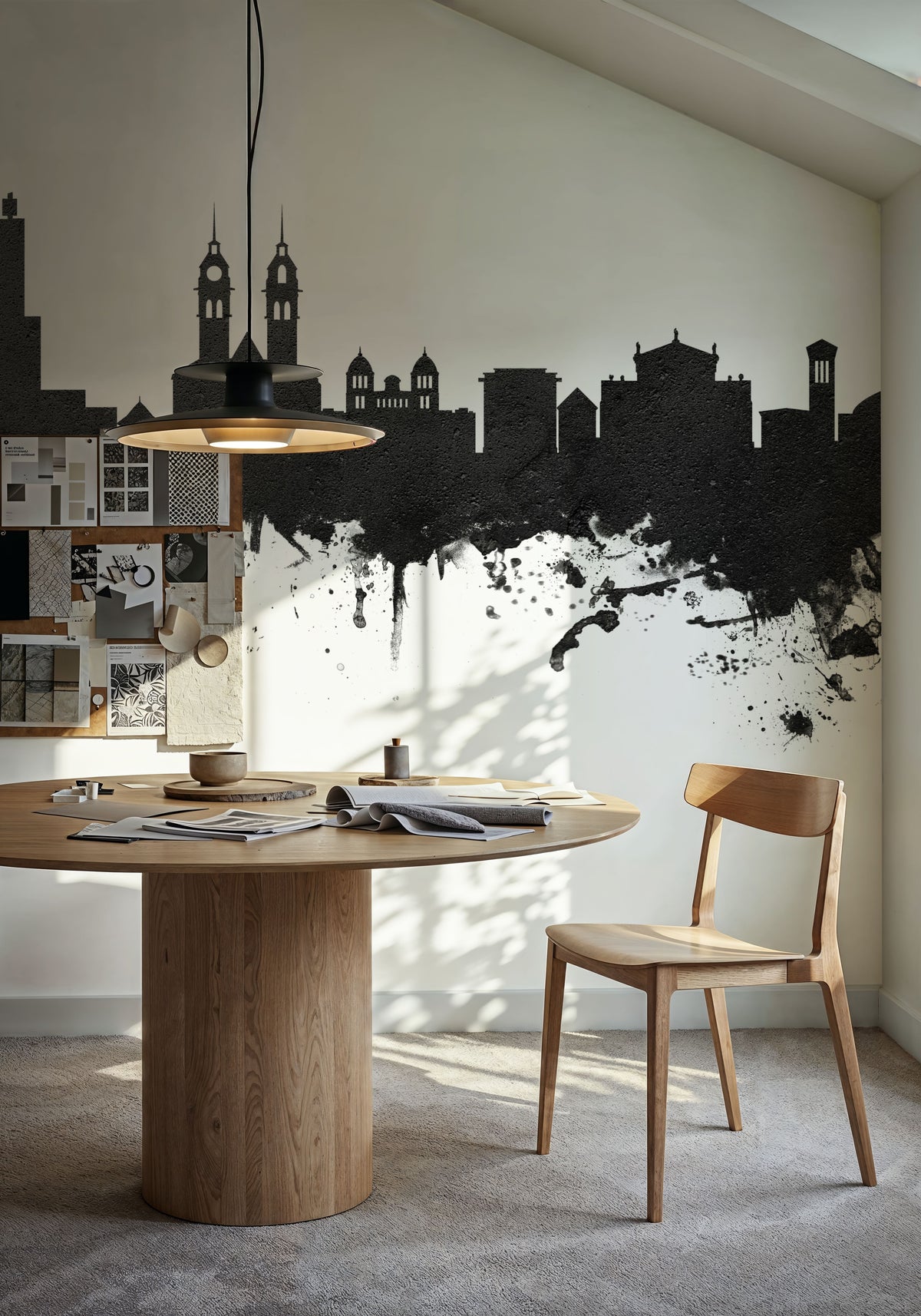 Wintherthur Switzerland Skyline Black & White Mural Wallpaper - room preview 04