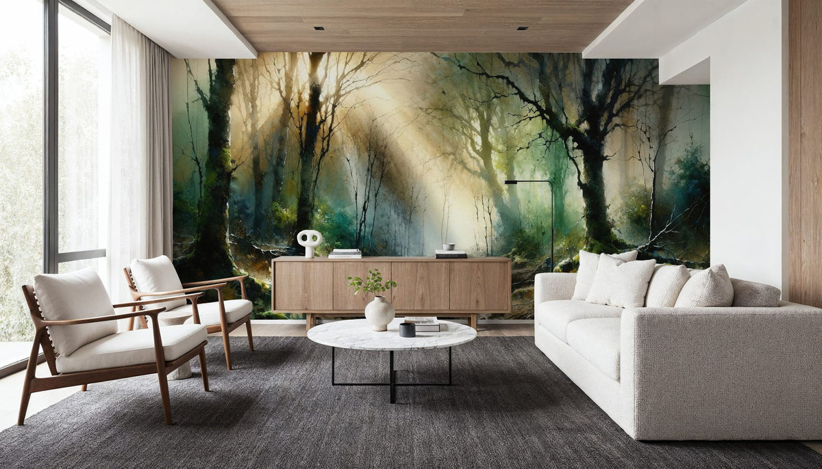 Misty Forest Awakening Mural Wallpaper - room preview 04