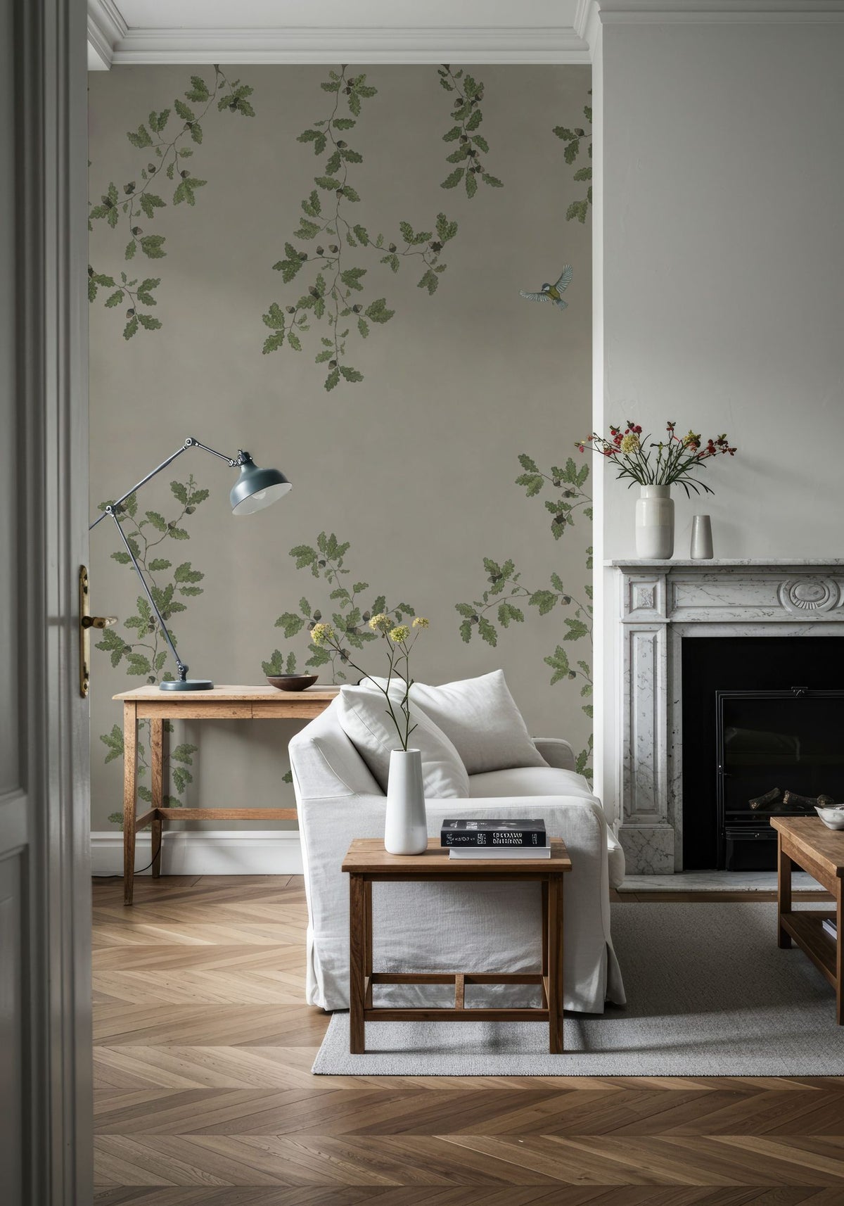 Oak Hollow, Greige Mural Wallpaper - room preview 04