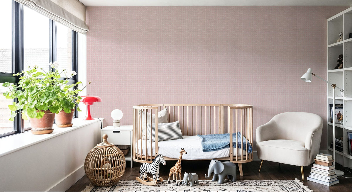 Weathered Checks, Dusty Rose Mural Wallpaper - room preview 04