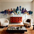 Louisville Kentucky Skyline Blue & Bronze Mural Wallpaper - room preview 04