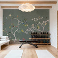 Birds in the Garden Dark Green Mural Wallpaper - room preview 04