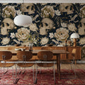 Peonies and Skulls Dark Blue Mural Wallpaper - room preview 04