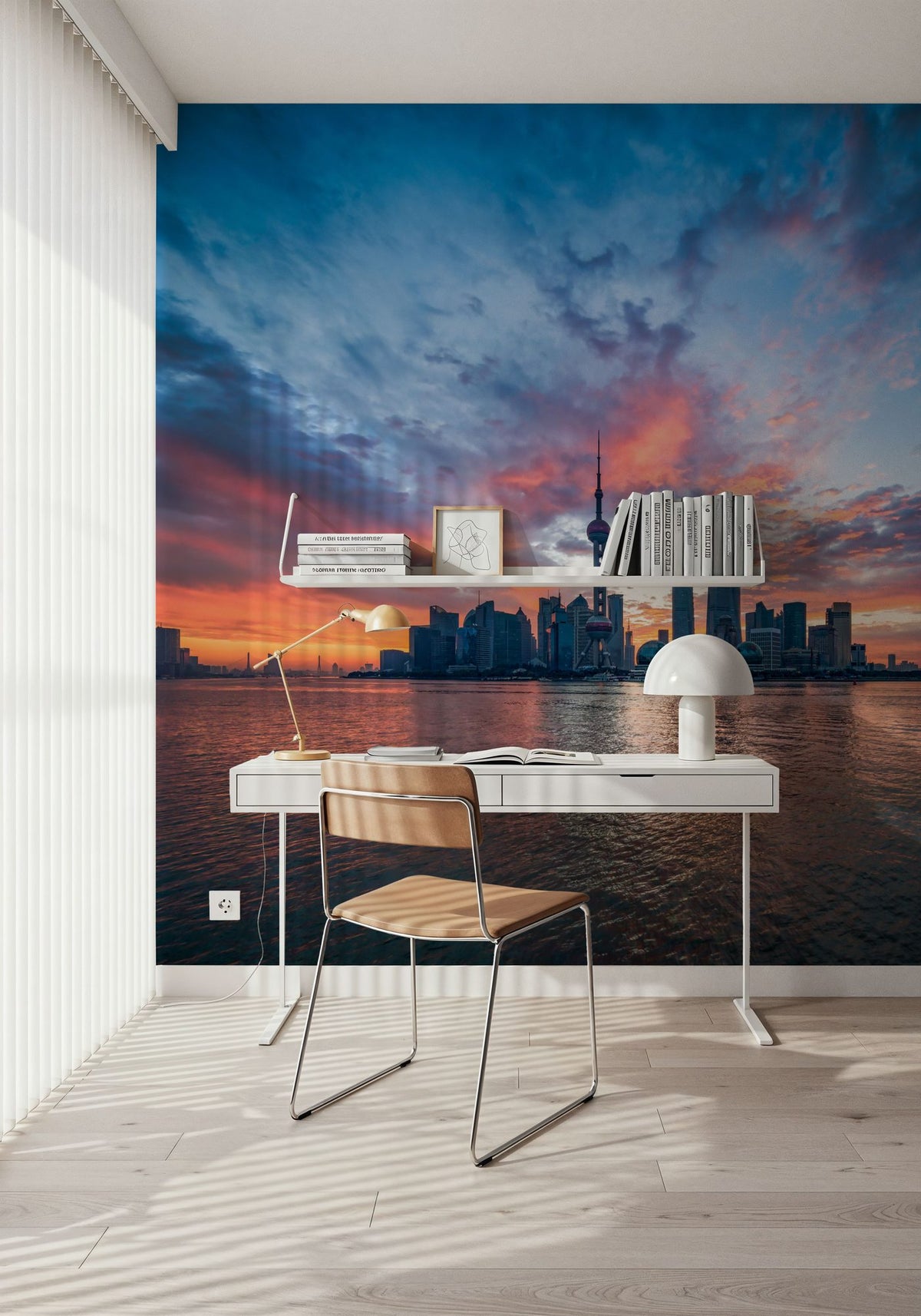 Pudong Sunrise Blue Mural Wallpaper - room preview 04