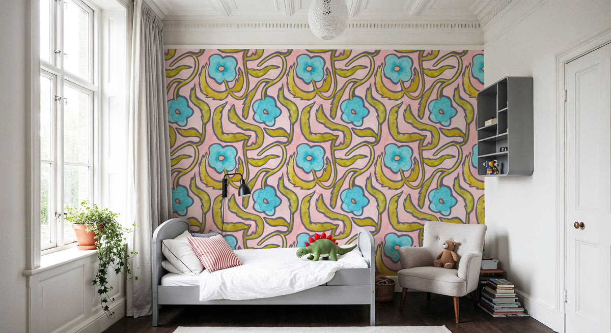 My Flower Pink Mural Wallpaper - room preview 04
