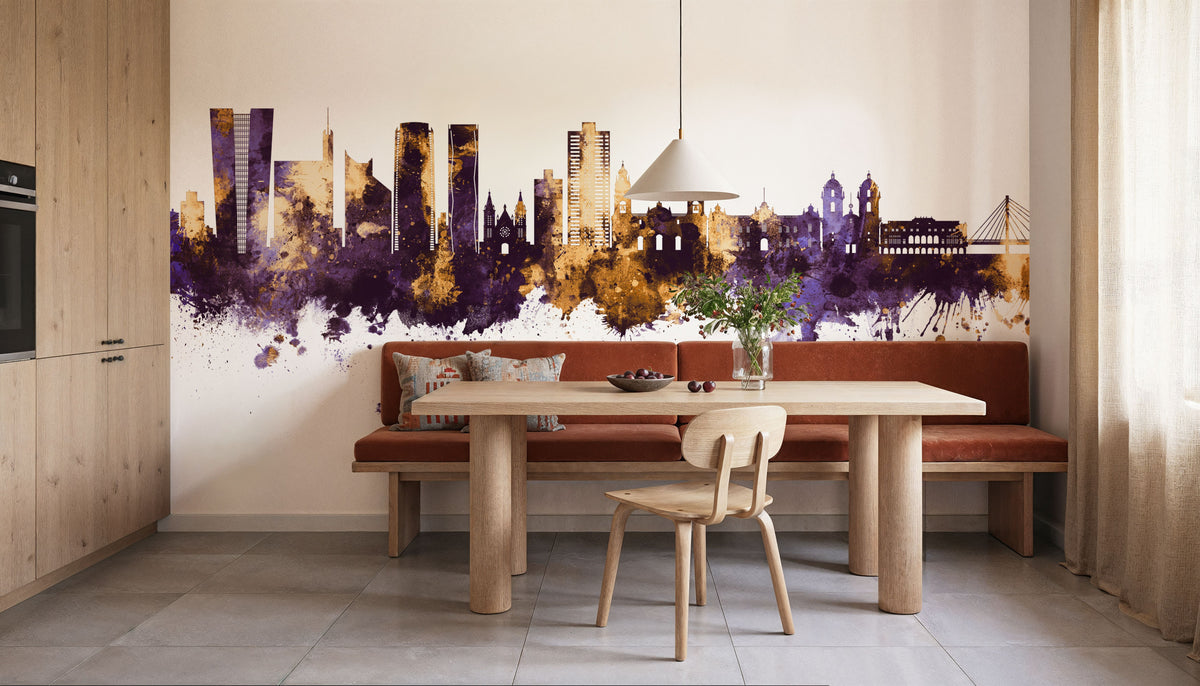 Lima Peru Skyline Purple & Gold Mural Wallpaper - room preview 04