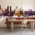Lima Peru Skyline Purple & Gold Mural Wallpaper - room preview 04