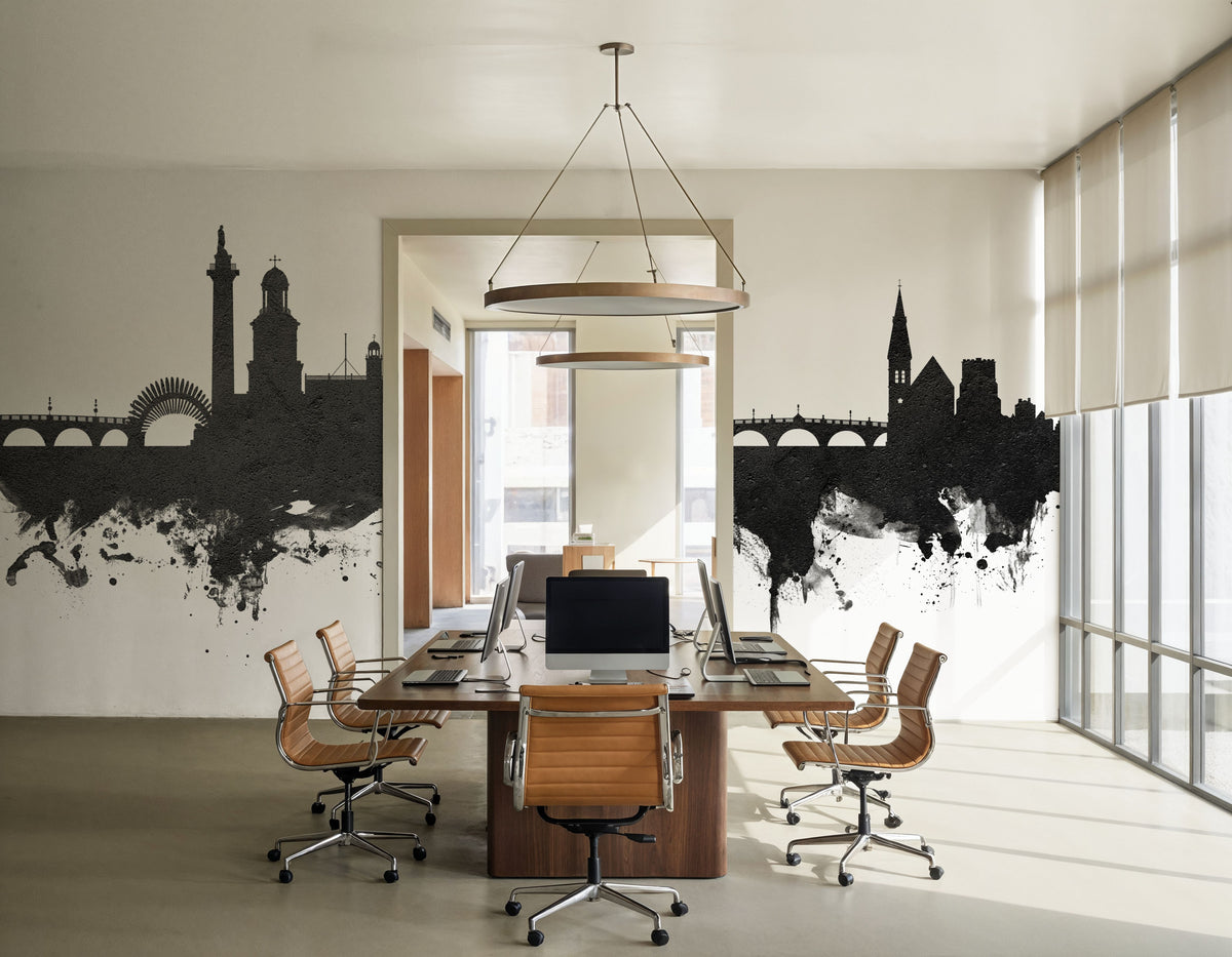 Shrewsbury England Skyline Black & White Mural Wallpaper - room preview 04