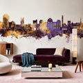 Poughkeepsie New York Skyline Purple & Gold Mural Wallpaper - room preview 04
