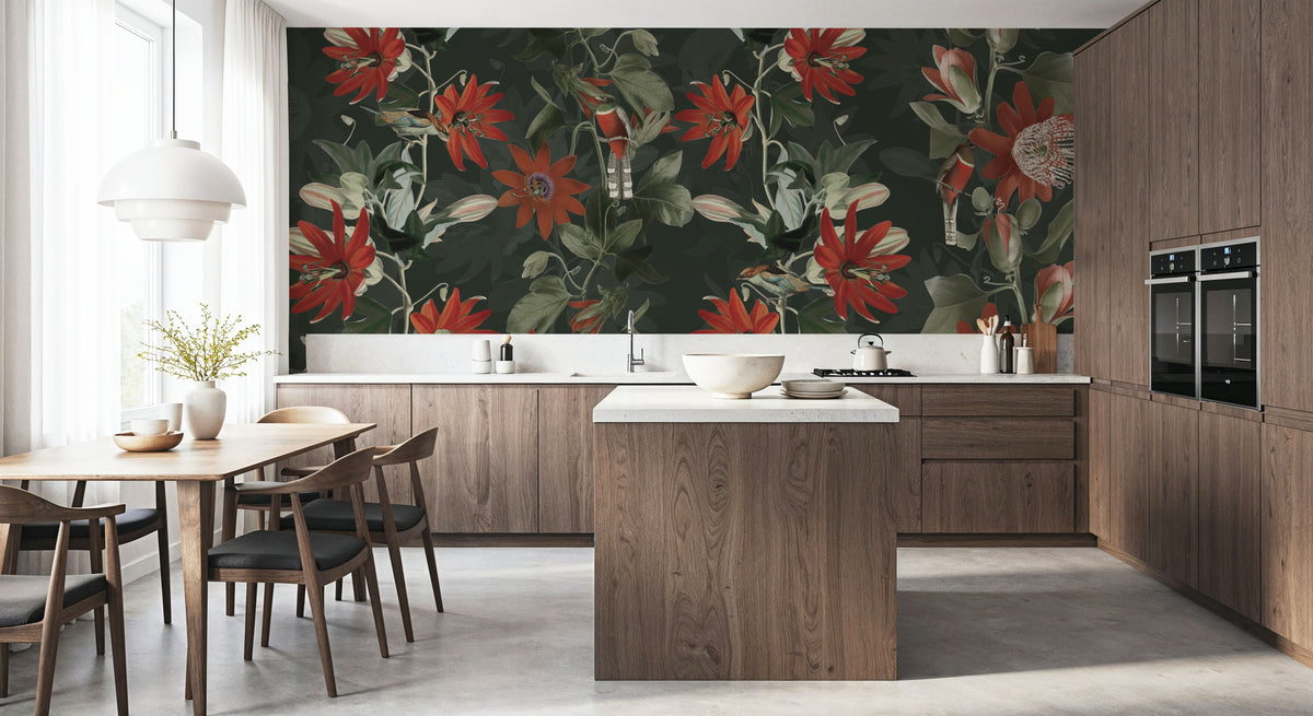 Contemporary Clematis Mural Wallpaper - Neutral Tone - room preview 04