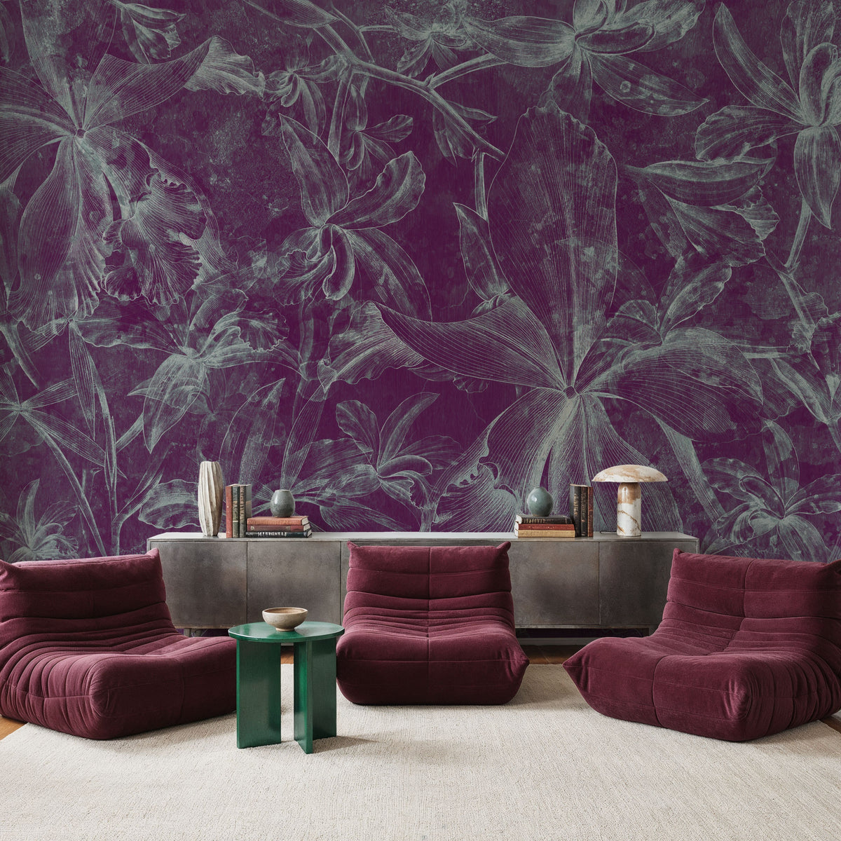 Orchids Sketch Mural Wallpaper - Colorful Tone - room preview 04
