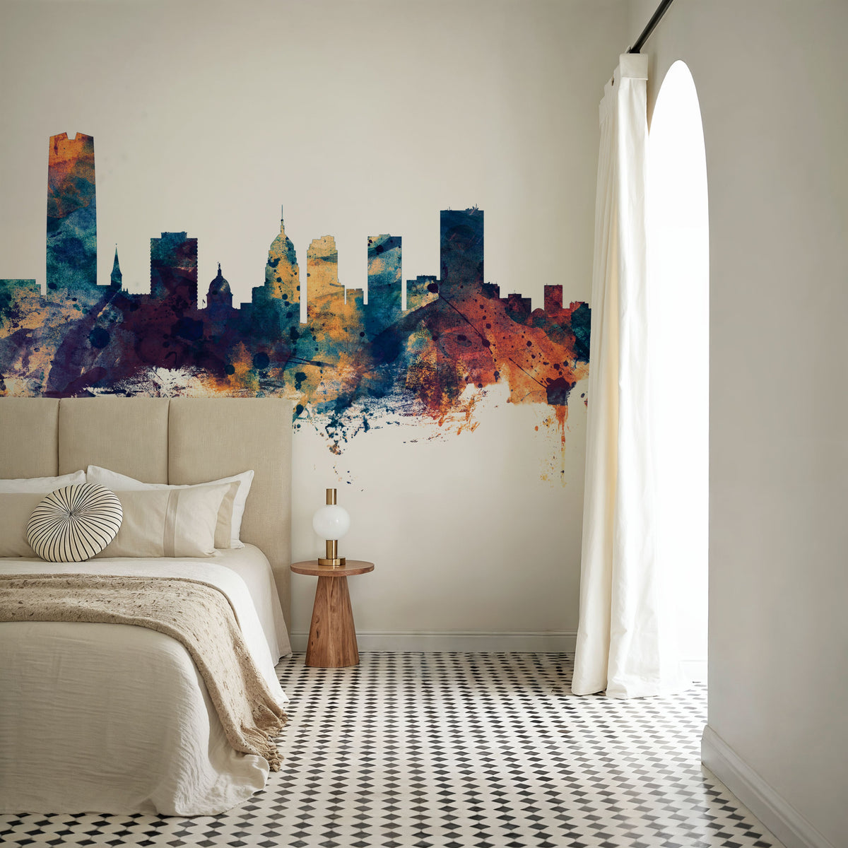 Oklahoma City Skyline Blue & Bronze Mural Wallpaper - room preview 04