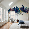 Seattle Skyline Blue & Bronze Mural Wallpaper - room preview 04