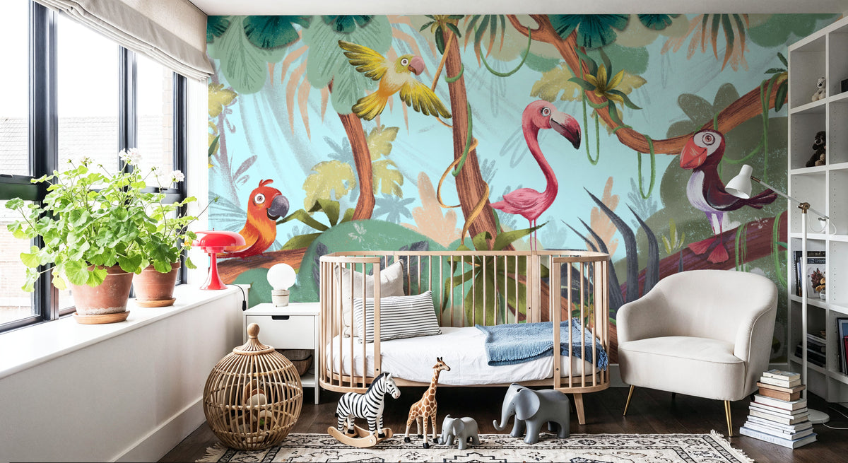 Parrot Hang Out Mural Wallpaper - room preview 04