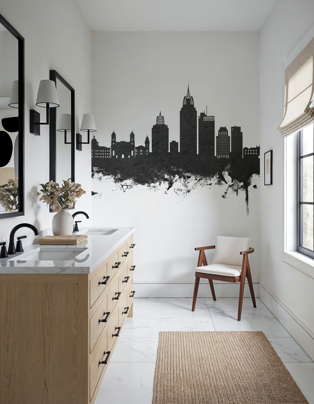 Mobile Alabama Skyline Black & White Mural Wallpaper - room preview 04