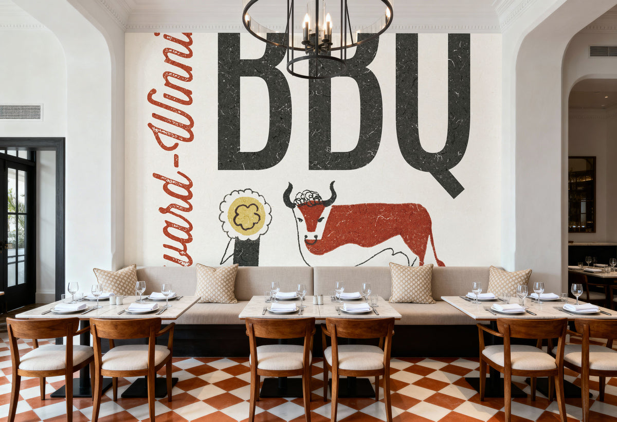 Retro Food Award Winning BBQ Mural Wallpaper - room preview 04