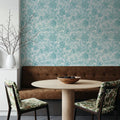 Kala Flowers Turqouise on White Mural Wallpaper - room preview 04