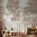 Treehouse Neighborhood Warm Pastel Mural Wallpaper - room preview 04
