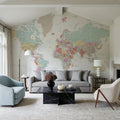 World Map Cities - Pastella Mural Wallpaper - room preview 04