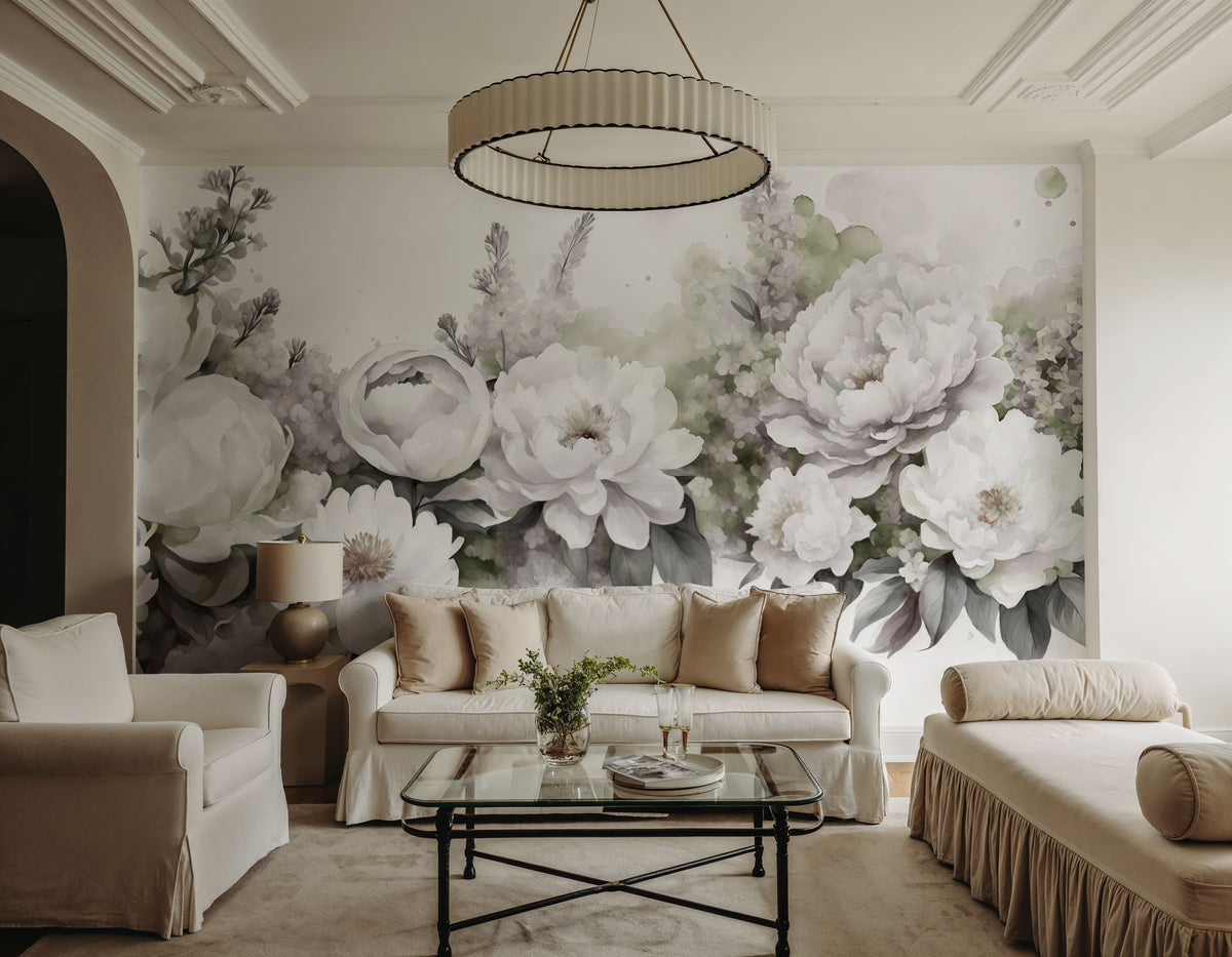Peony Melody Green and Purple Mural Wallpaper - room preview 04