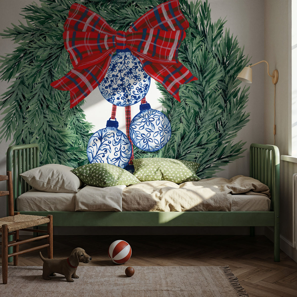 Holiday Tartan and Chinoiserie II Mural Wallpaper - room preview 04
