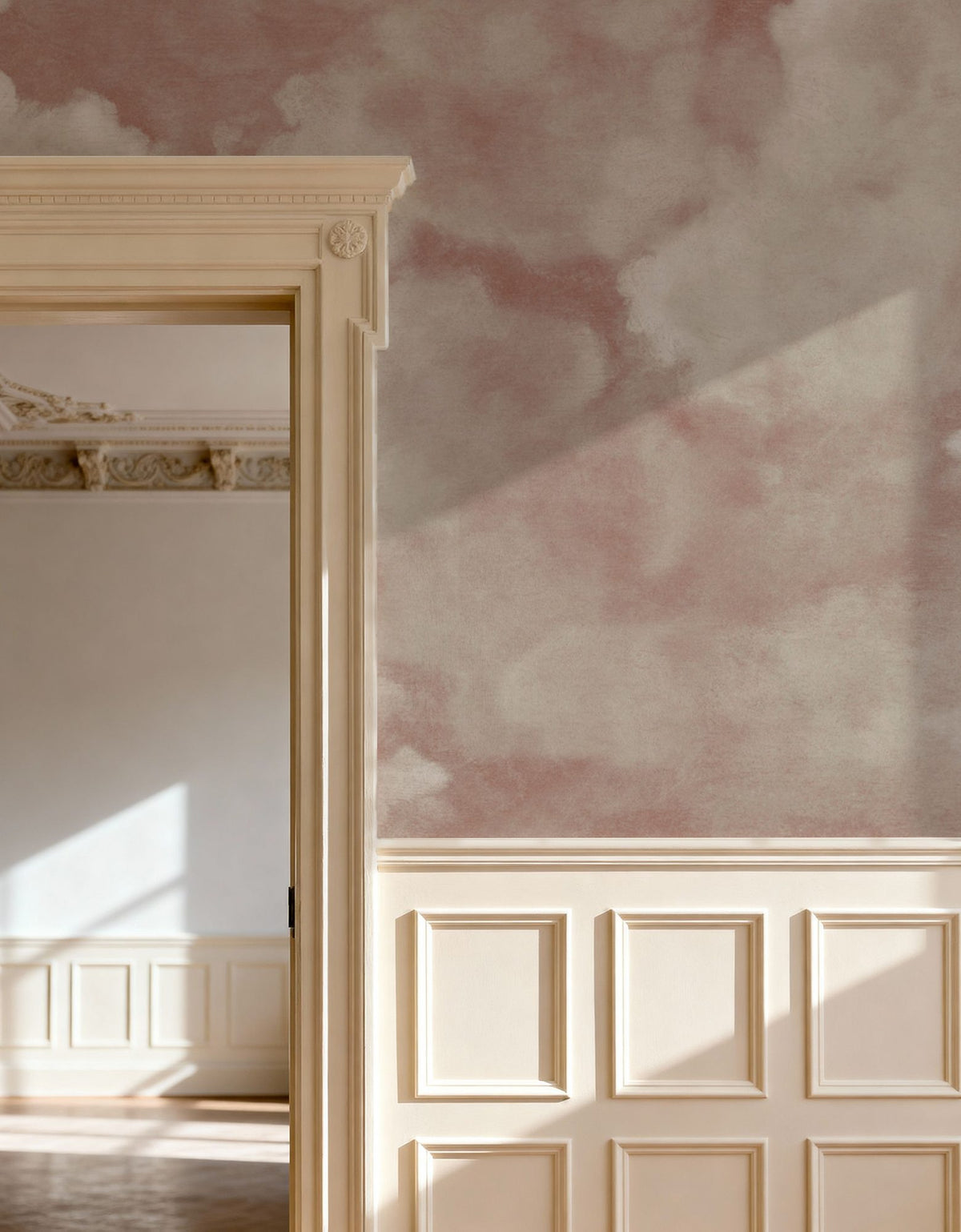 Painted Dreamy Clouds, Dusty Rose Mural Wallpaper - room preview 04