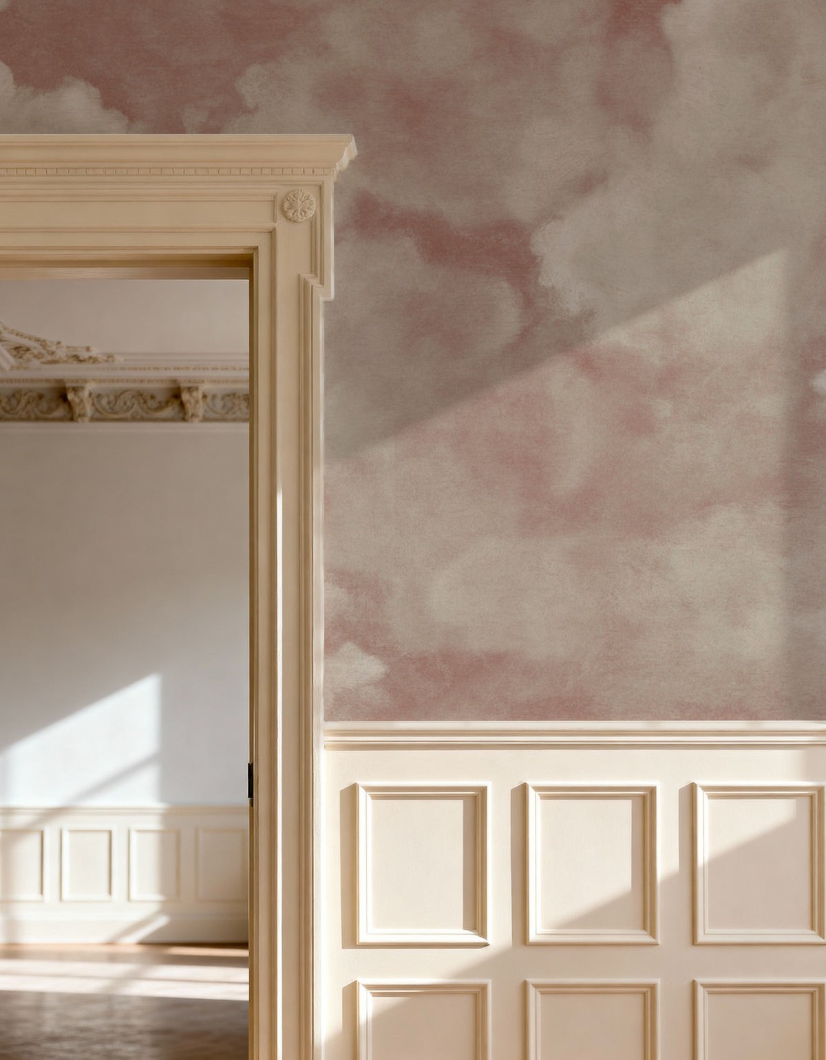 Painted Dreamy Clouds, Dusty Rose Mural Wallpaper - room preview 04