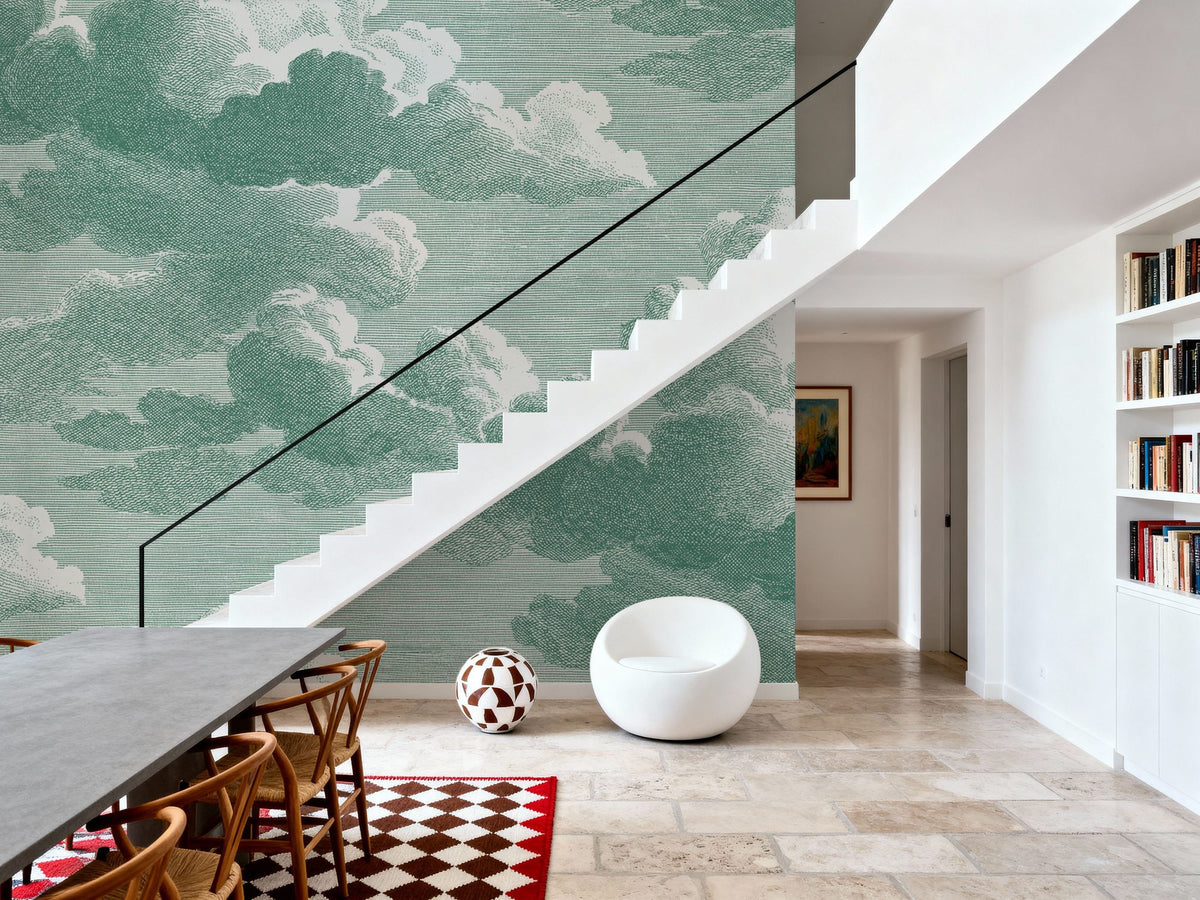 Intaglio Clouds, Jade Mural Wallpaper - room preview 04