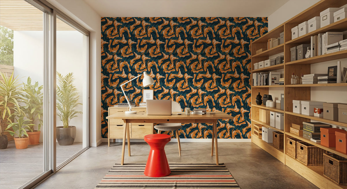 Koi Fish, Ocean Blue Mural Wallpaper - room preview 04