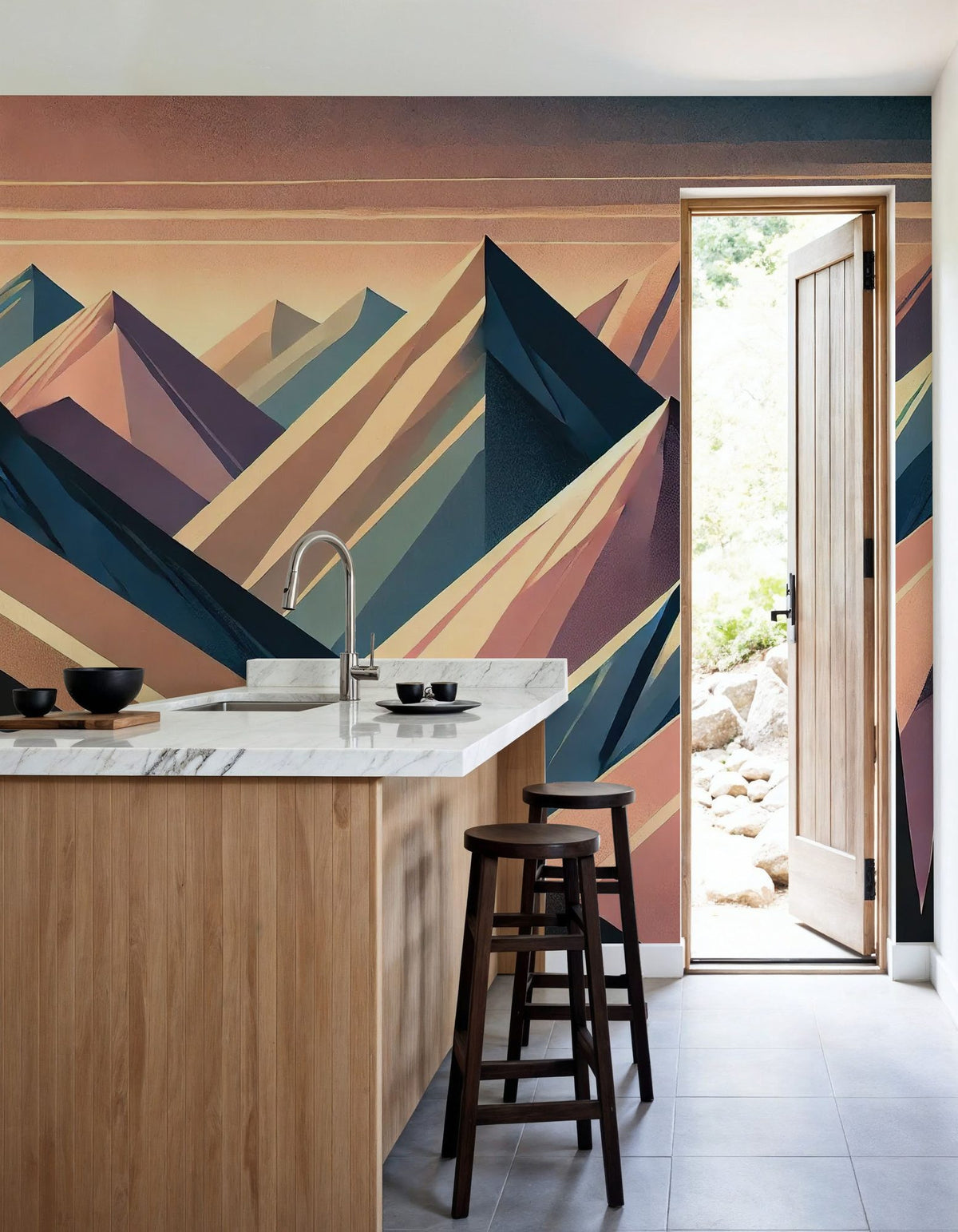 Serenity Mountain Vista in Art Deco Mural Wallpaper - room preview 04