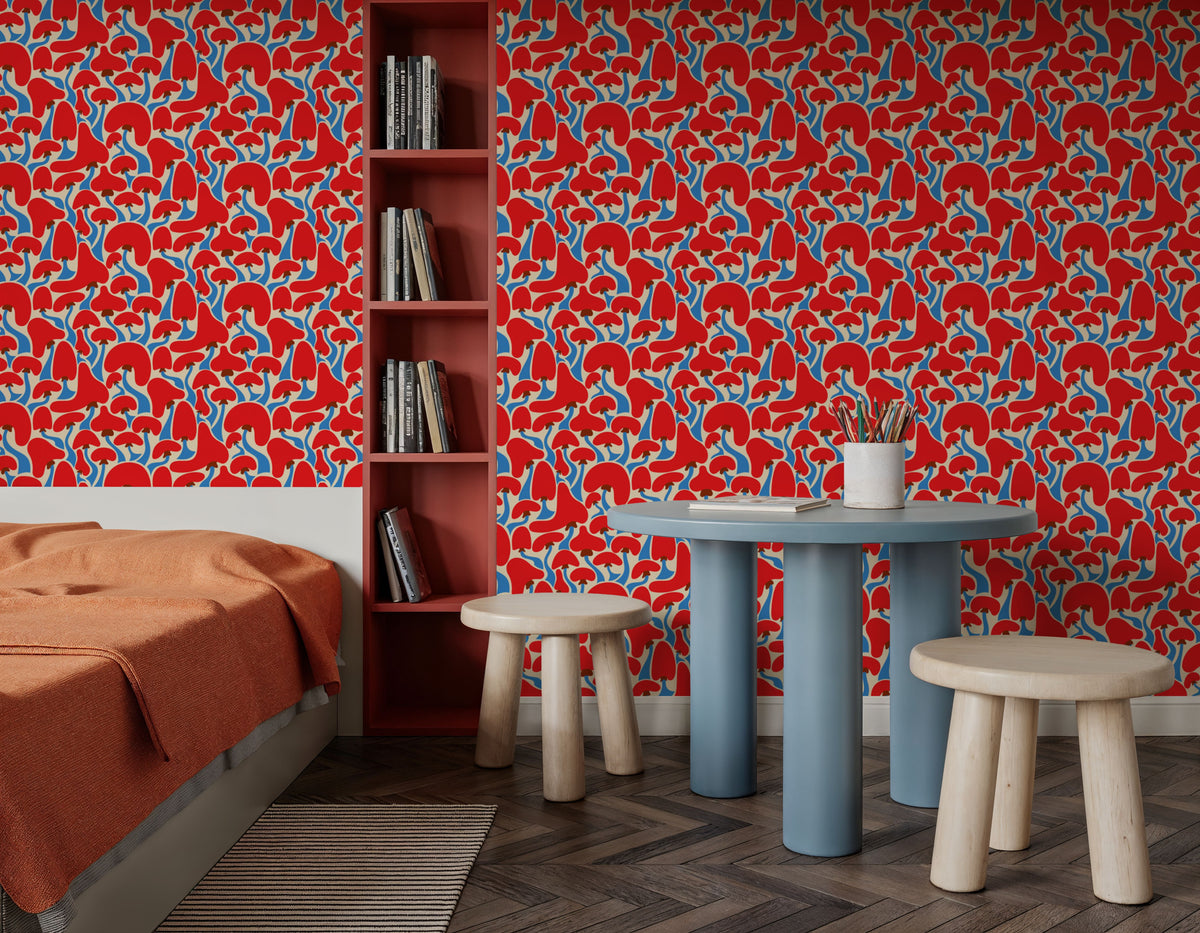 Groovy Mushrooms Pattern Mural Wallpaper - room preview 04