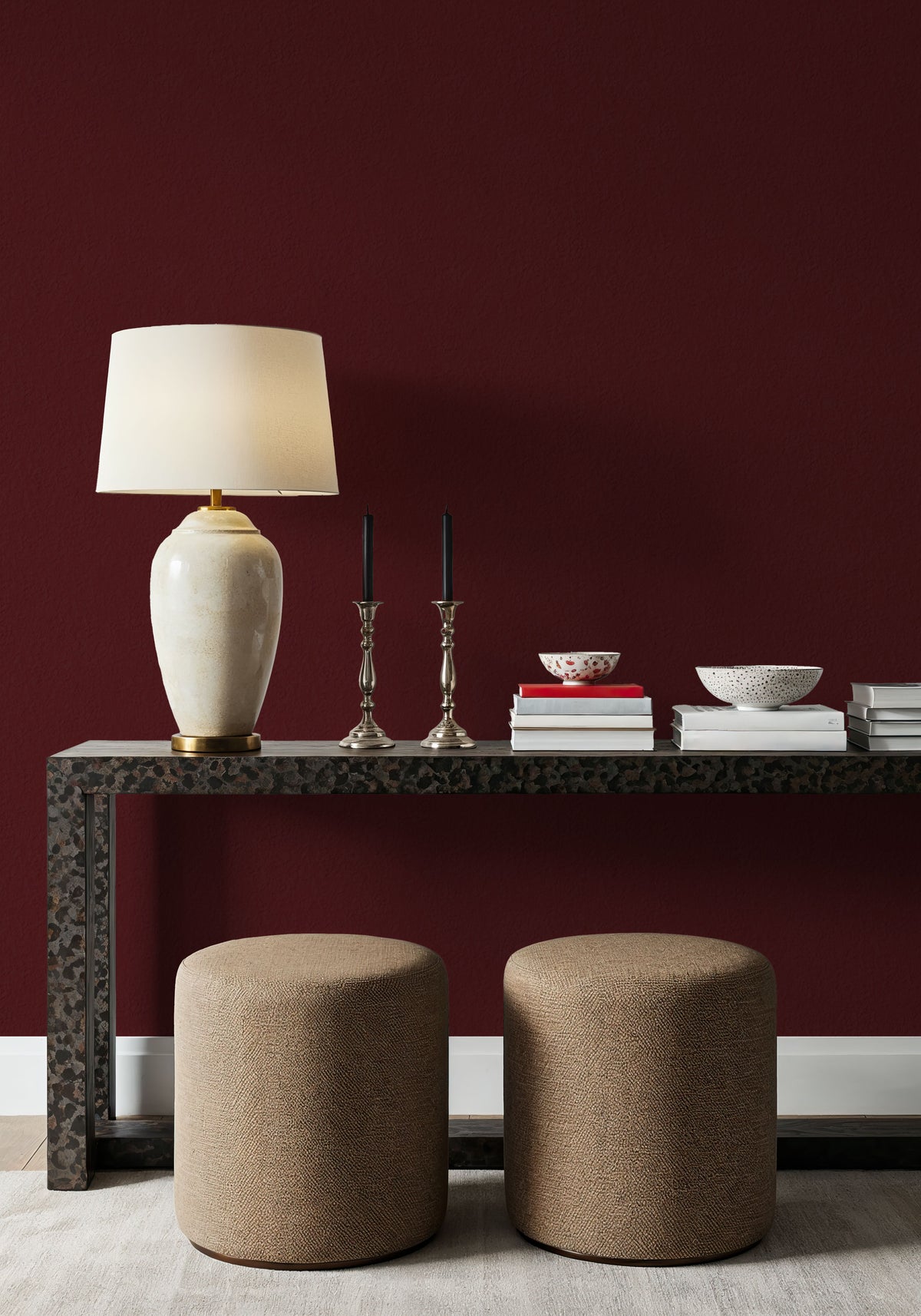 Faux Sand Stucco Finish, Burgundy Mural Wallpaper - room preview 04