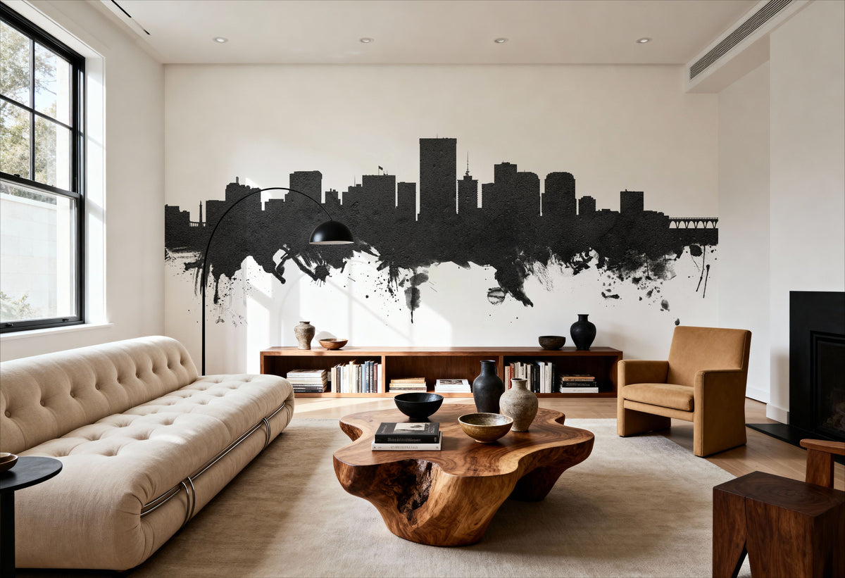 Richmond Virginia Skyline Black & White Mural Wallpaper - room preview 04