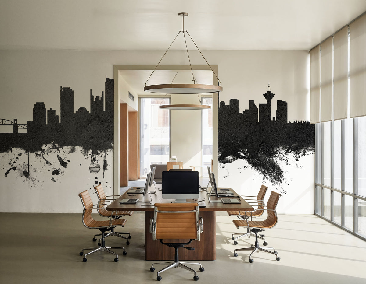 Vancouver Canada Skyline Black & White Mural Wallpaper - room preview 04