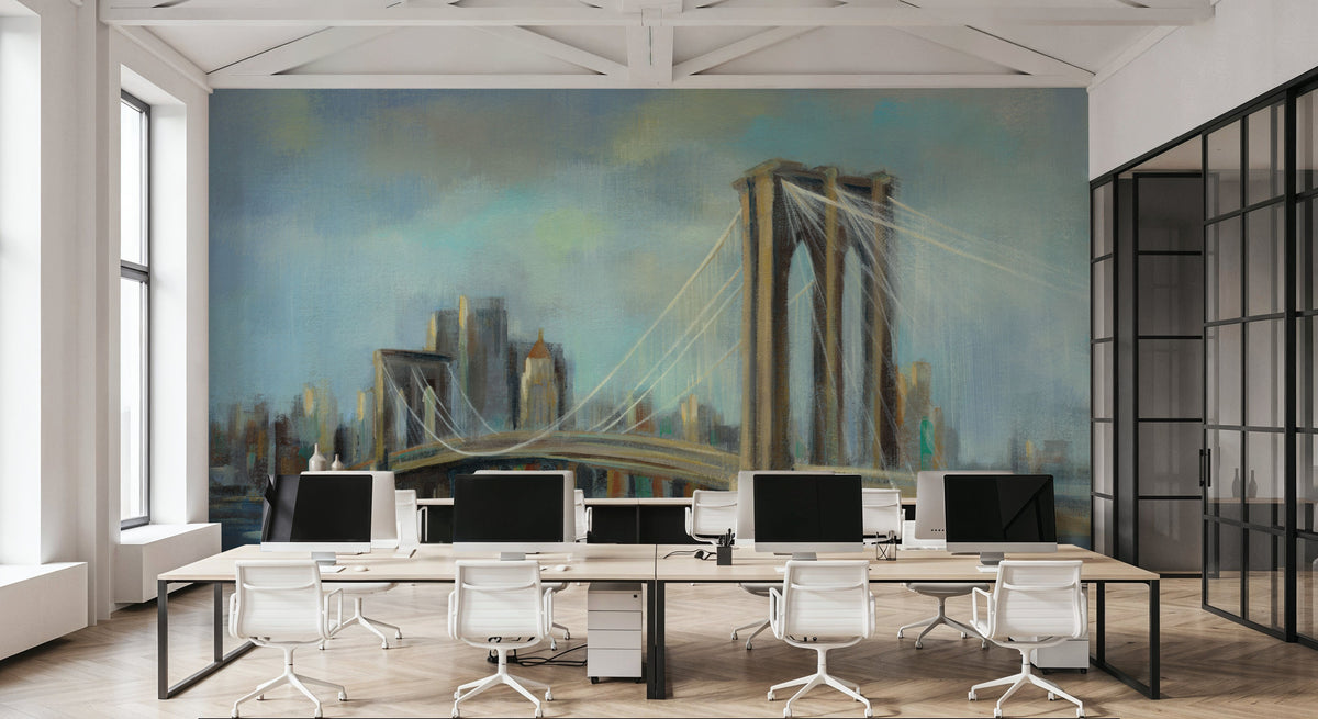 Painterly Brooklyn Bridge Mural Wallpaper - room preview 04