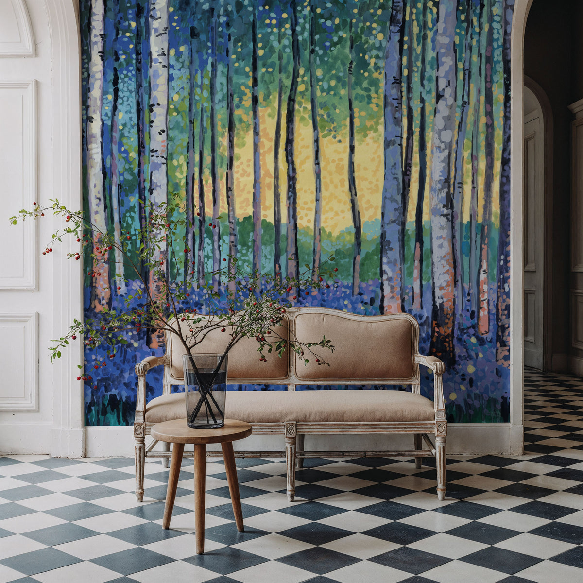 Birch Forest Flower Garden Mural Wallpaper - room preview 04