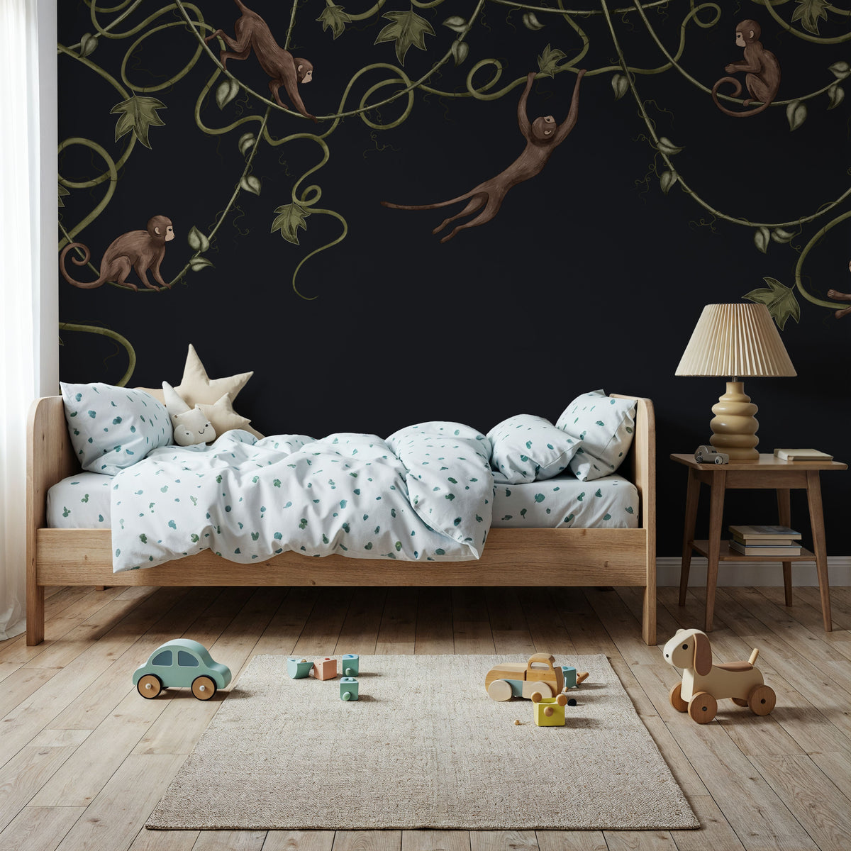 Monkey Jump, Midnight Black Mural Wallpaper - room preview 04