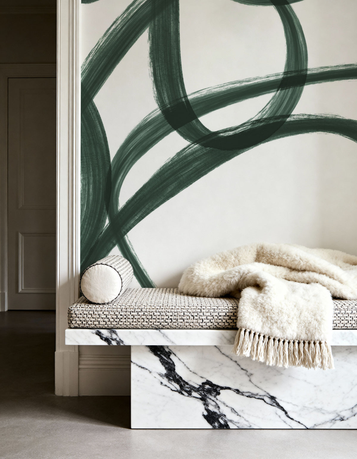 Curly Brush Lines, Salamander Green Mural Wallpaper - room preview 04