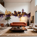 Cincinnati Ohio Skyline Purple & Gold Mural Wallpaper - room preview 04