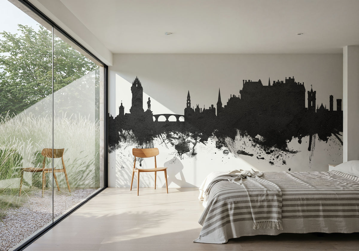Stirling Scotland Skyline Black & White Mural Wallpaper - room preview 04