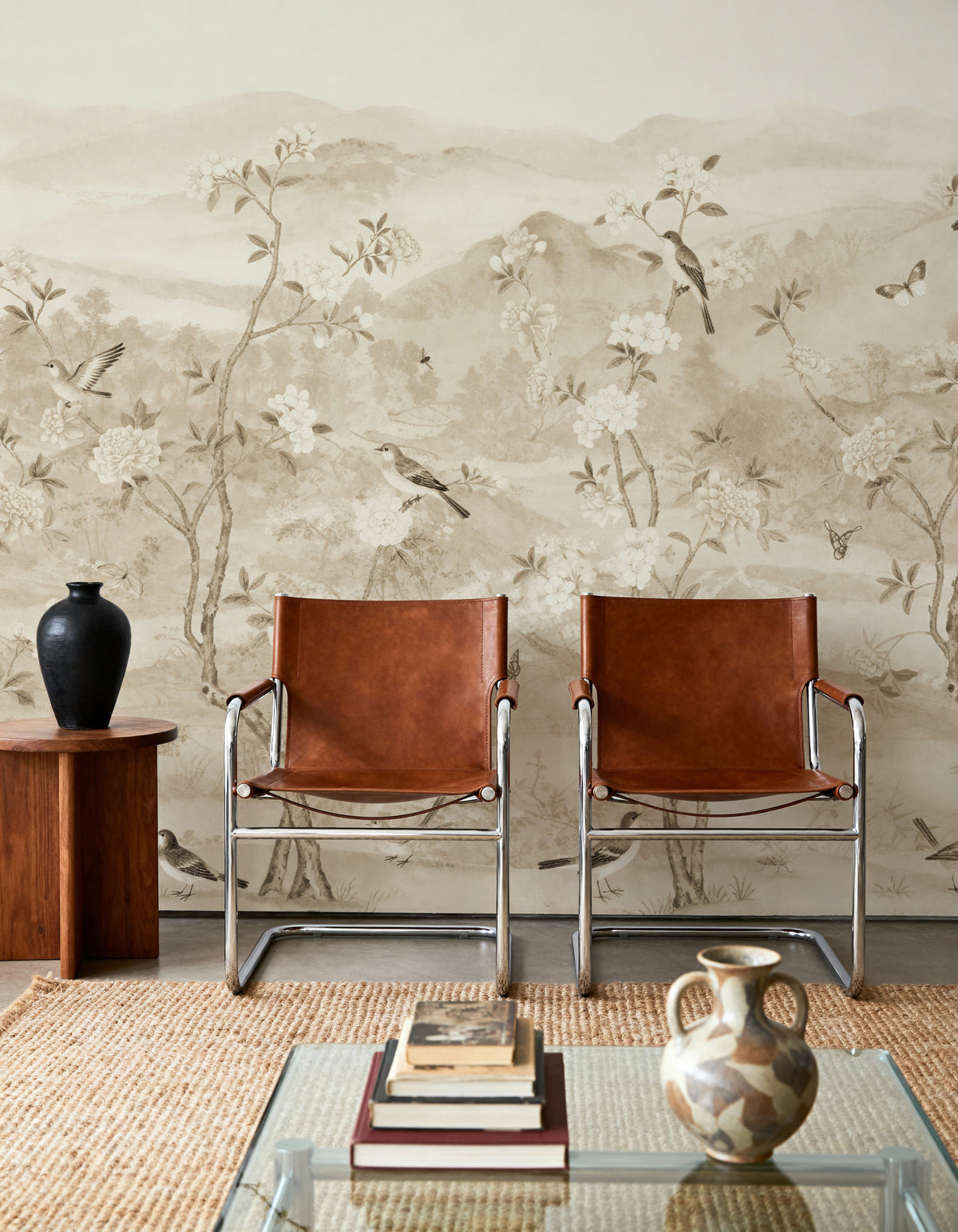 Peony Tree Landscape, Beige Mural Wallpaper - room preview 04