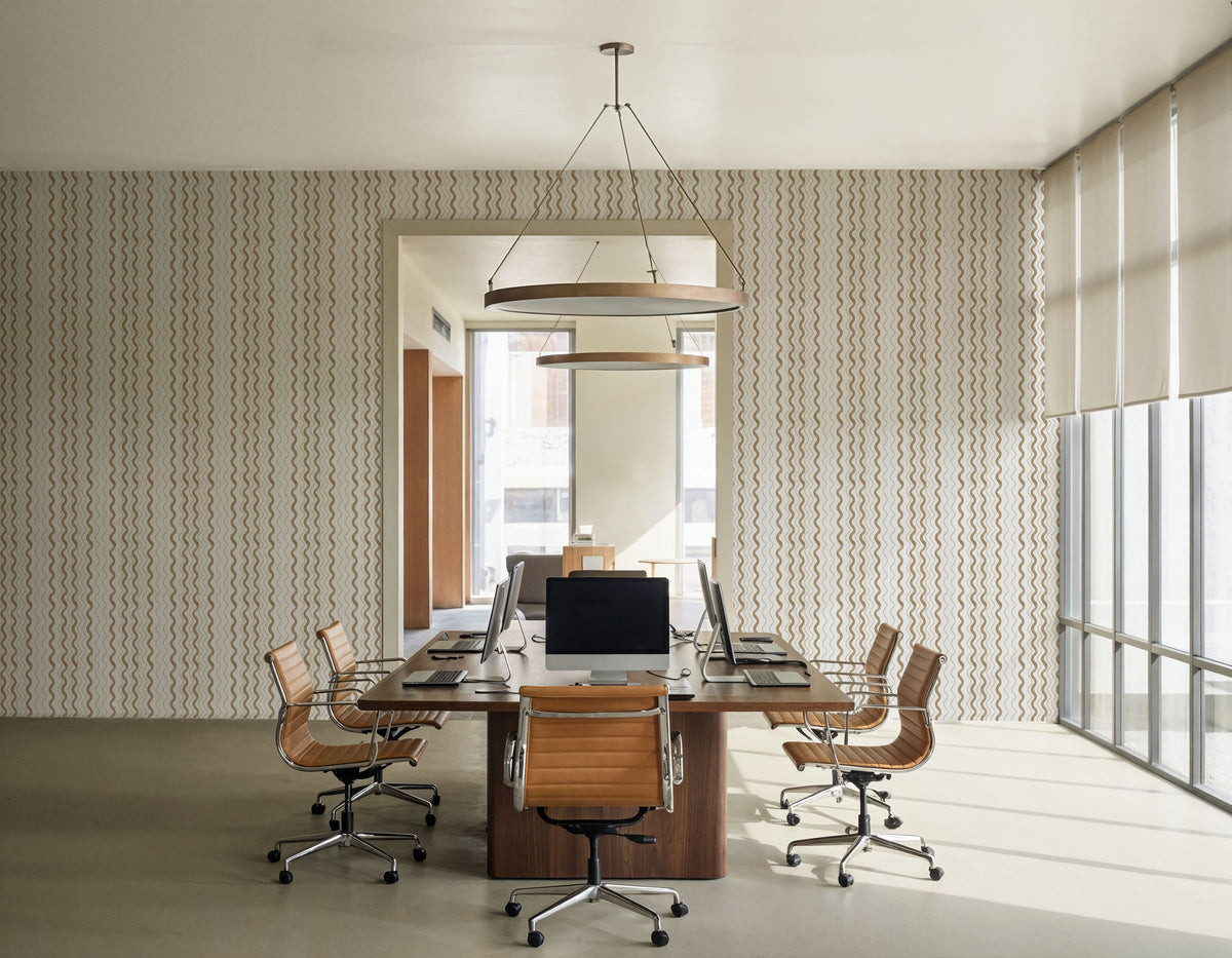 Wavy Stripes, Mocha Mural Wallpaper - room preview 04